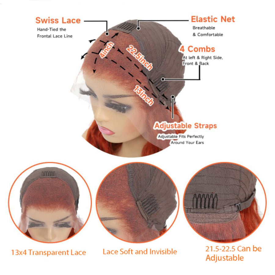 Ginger Orange 13x4 HD Straight Lace Front Wigs Human Hair Pre Plucked Natural Hairline