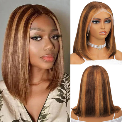 Highlight 4/27 Ombre Bob Straight 13x4 Lace Front Ombre Real Human Hair Wigs Pre Plucked