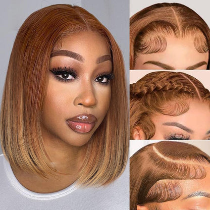 Highlight 4x4 HD Lace Front Wigs Ombre 4/27 Human Hair Lace Closure Bob Wigs