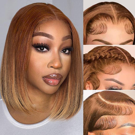 Highlight 4x4 HD Lace Front Wigs Ombre 4/27 Human Hair Lace Closure Bob Wigs