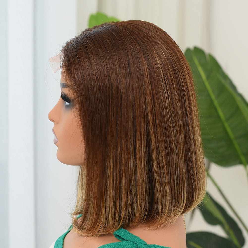 Highlight 4x4 HD Lace Front Wigs Ombre 4/27 Human Hair Lace Closure Bob Wigs