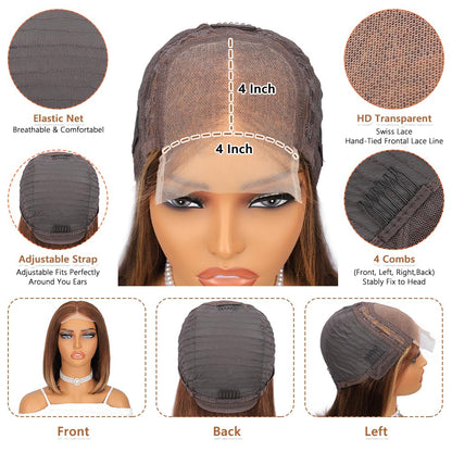 Highlight 4x4 HD Lace Front Wigs Ombre 4/27 Human Hair Lace Closure Bob Wigs