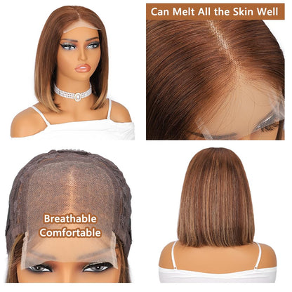 Highlight 4x4 HD Lace Front Wigs Ombre 4/27 Human Hair Lace Closure Bob Wigs