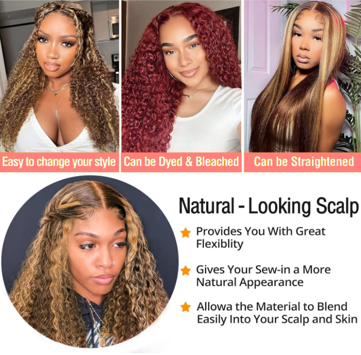 Highlight Lace Front Wigs Deep Wave #4/27 Ombre Colored Curly Water Wave Lace  Human Hair Wig