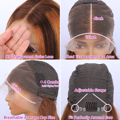 Highlight Lace Front Wigs Deep Wave #4/27 Ombre Colored Curly Water Wave Lace  Human Hair Wig