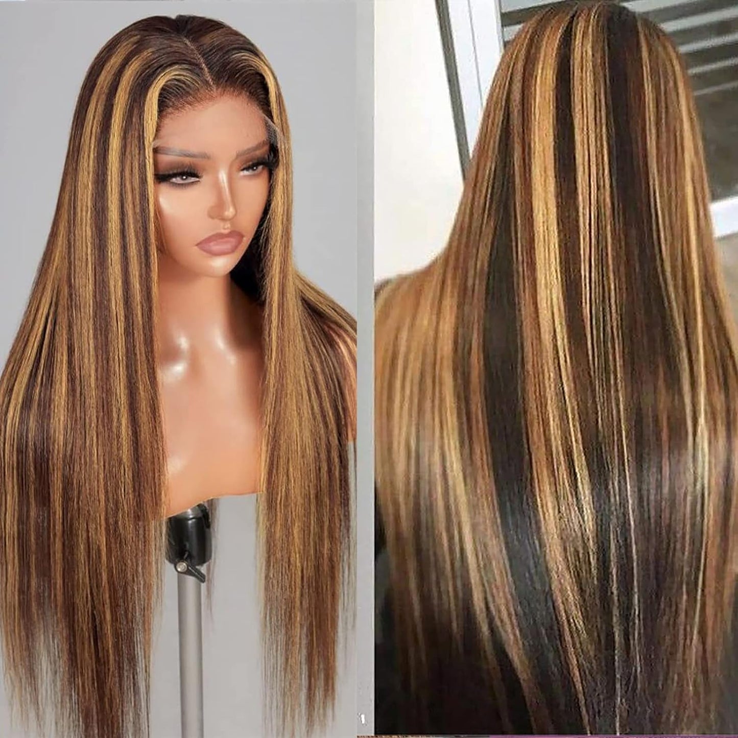 Highlight Ombre  13x6 Straight Human Hair Wig 4/27 Honey Blonde Lace Front Wigs Pre Plucked