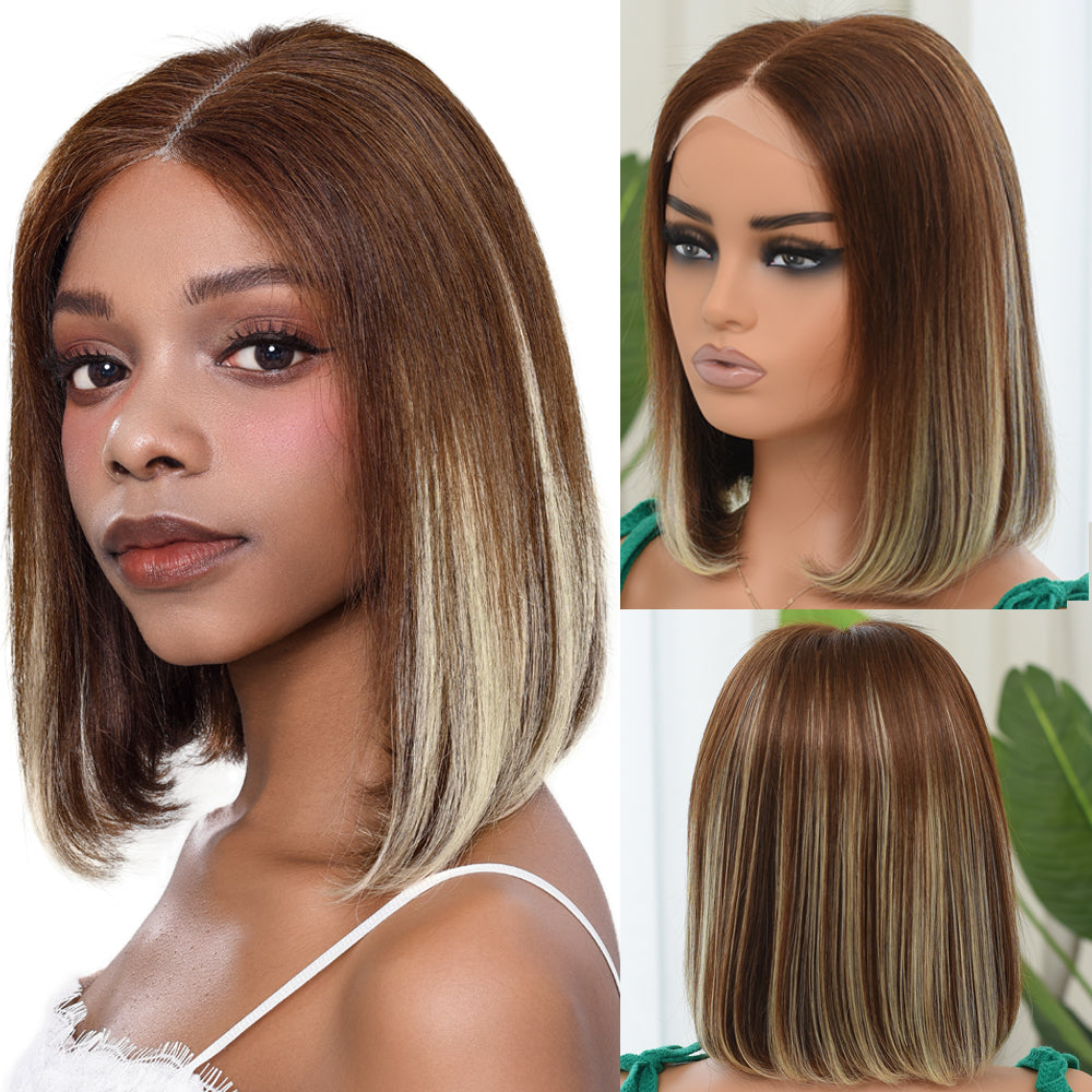 Highlight Ombre Lace Front Bob Wig Human Hair Straight Hair Lace Closure Wigs