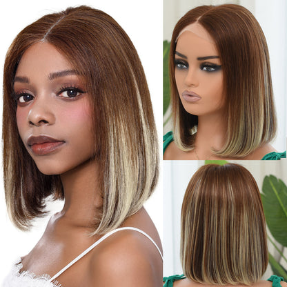 Highlight Ombre Lace Front Bob Wig Human Hair Straight Hair Lace Closure Wigs