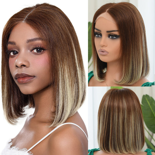 Highlight Ombre Lace Front Bob Wig Human Hair Straight Hair Lace Closure Wigs