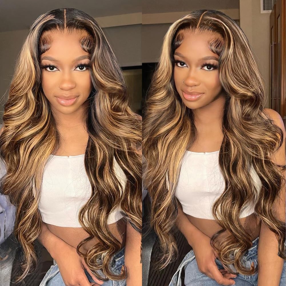Honey Blonde Human Hair 13x6 HD Body Wave 4/27 Highlight Ombre Lace Front Wigs