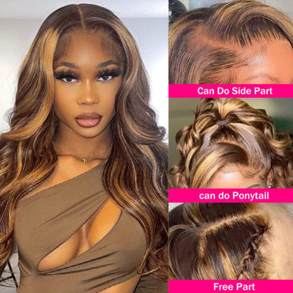 Honey Blonde Human Hair 13x6 HD Body Wave 4/27 Highlight Ombre Lace Front Wigs