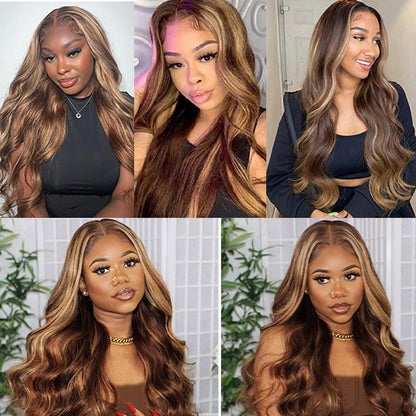 Honey Blonde Human Hair 13x6 HD Body Wave 4/27 Highlight Ombre Lace Front Wigs