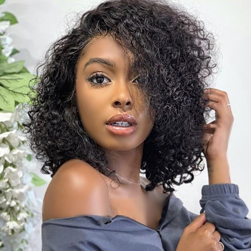 Kinky Curly Short Bob Wig Human Hair Wigs 13X4 HD Transparent Curly Blunt Cut Short Bob Lace Front Wigs