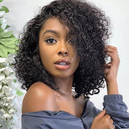 Kinky Curly Short Bob Wig Human Hair Wigs 13X4 HD Transparent Curly Blunt Cut Short Bob Lace Front Wigs