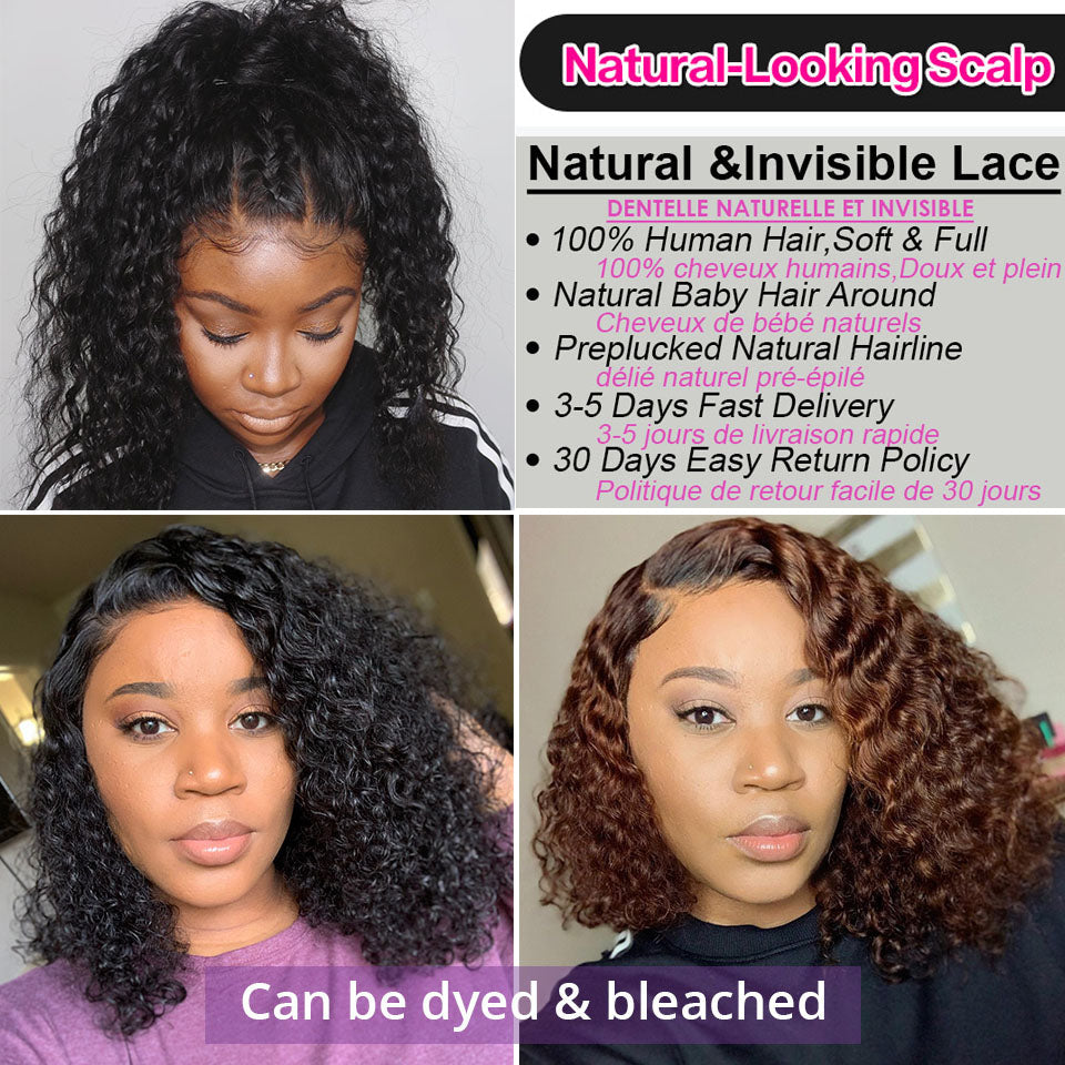 Kinky Curly Short Bob Wig Human Hair Wigs 13X4 HD Transparent Curly Blunt Cut Short Bob Lace Front Wigs