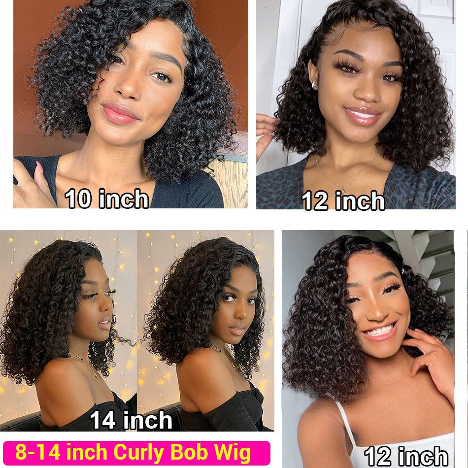 Kinky Curly Short Bob Wig Human Hair Wigs 13X4 HD Transparent Curly Blunt Cut Short Bob Lace Front Wigs