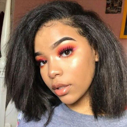 Kinky Straight Bob Wig Human Hair Wigs Yaki 13X4 HD Transparent Short Bob Lace Front Wigs