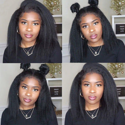 Kinky Straight Bob Wig Human Hair Wigs Yaki 13X4 HD Transparent Short Bob Lace Front Wigs