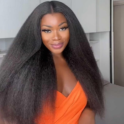 Kinky Straight Lace Front Wigs Human Hair No Glue 4X4 HD Lace Closure Yaki Straight Human hair Wigs