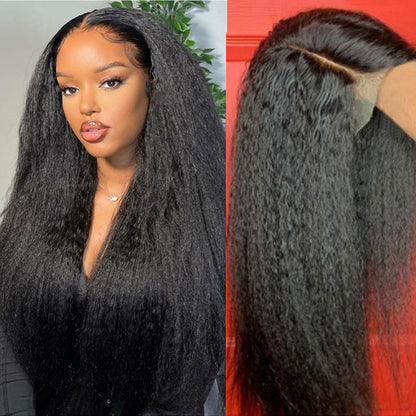 Kinky Straight Lace Front Wigs Human Hair No Glue 4X4 HD Lace Closure Yaki Straight Human hair Wigs