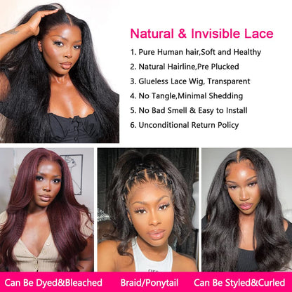 Kinky Straight Lace Front Wigs Human Hair Wigs HD 13x4 Glueless Lace Frontal Wigs