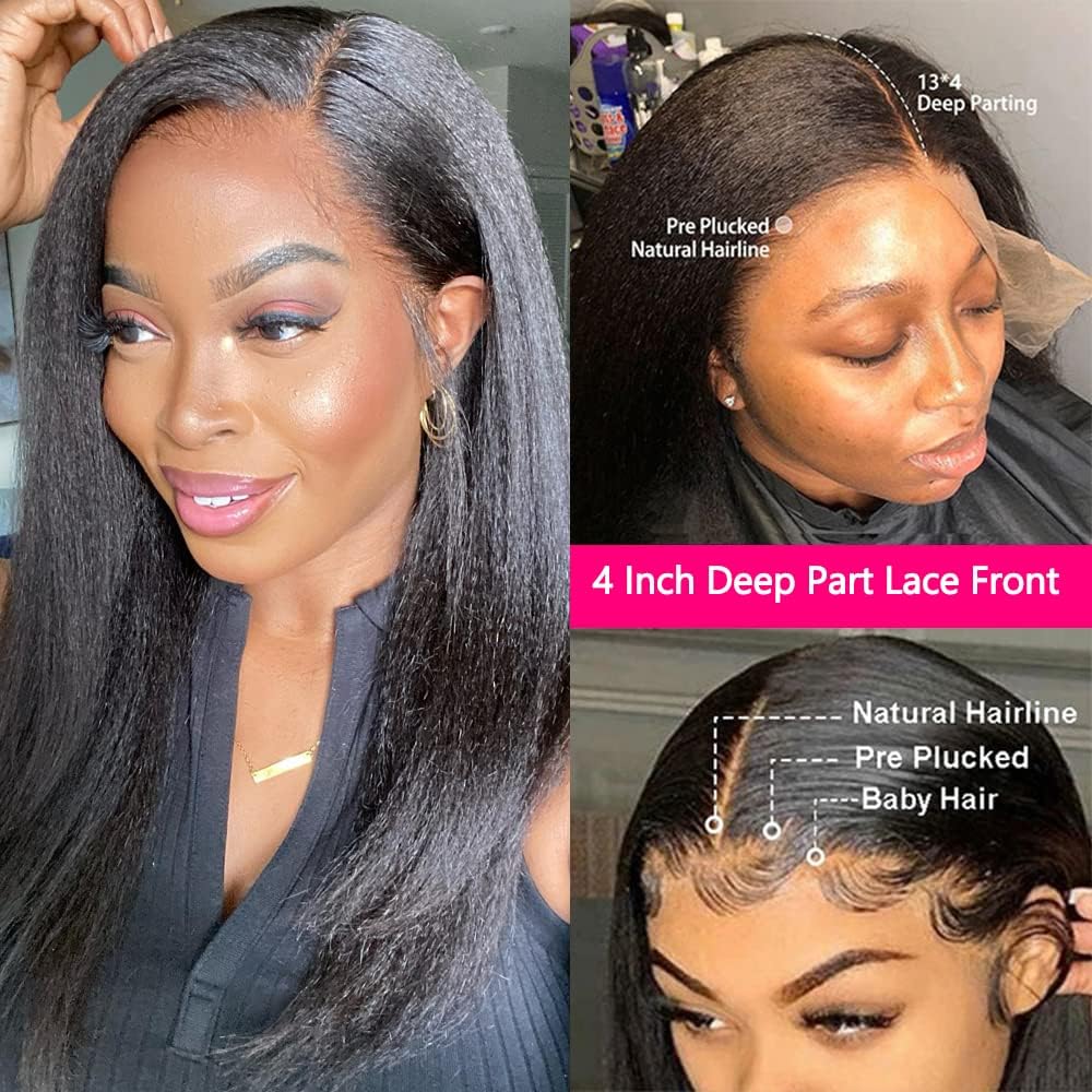 Kinky Straight Lace Front Wigs Human Hair Wigs HD 13x4 Glueless Lace Frontal Wigs
