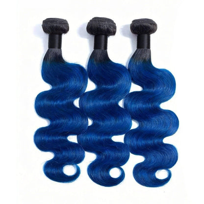 1B/Blue Body Wave Human Hair 3 Bundles with Closure 2 Tone Ombre Human Hair