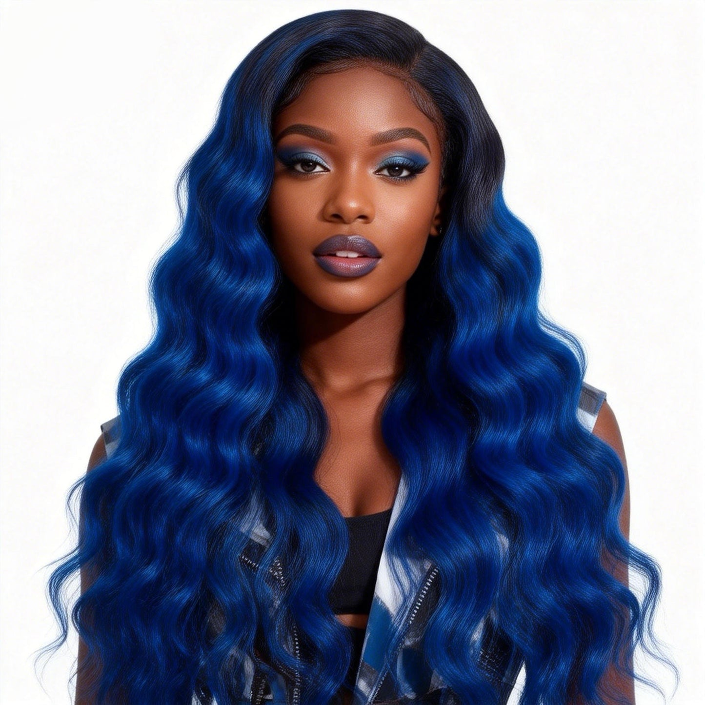 1B/Blue Body Wave Human Hair 3 Bundles with Closure 2 Tone Ombre Human Hair