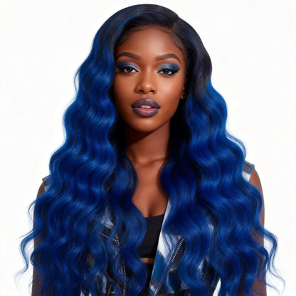 1B/Blue Body Wave Human Hair 3 Bundles with Closure 2 Tone Ombre Human Hair
