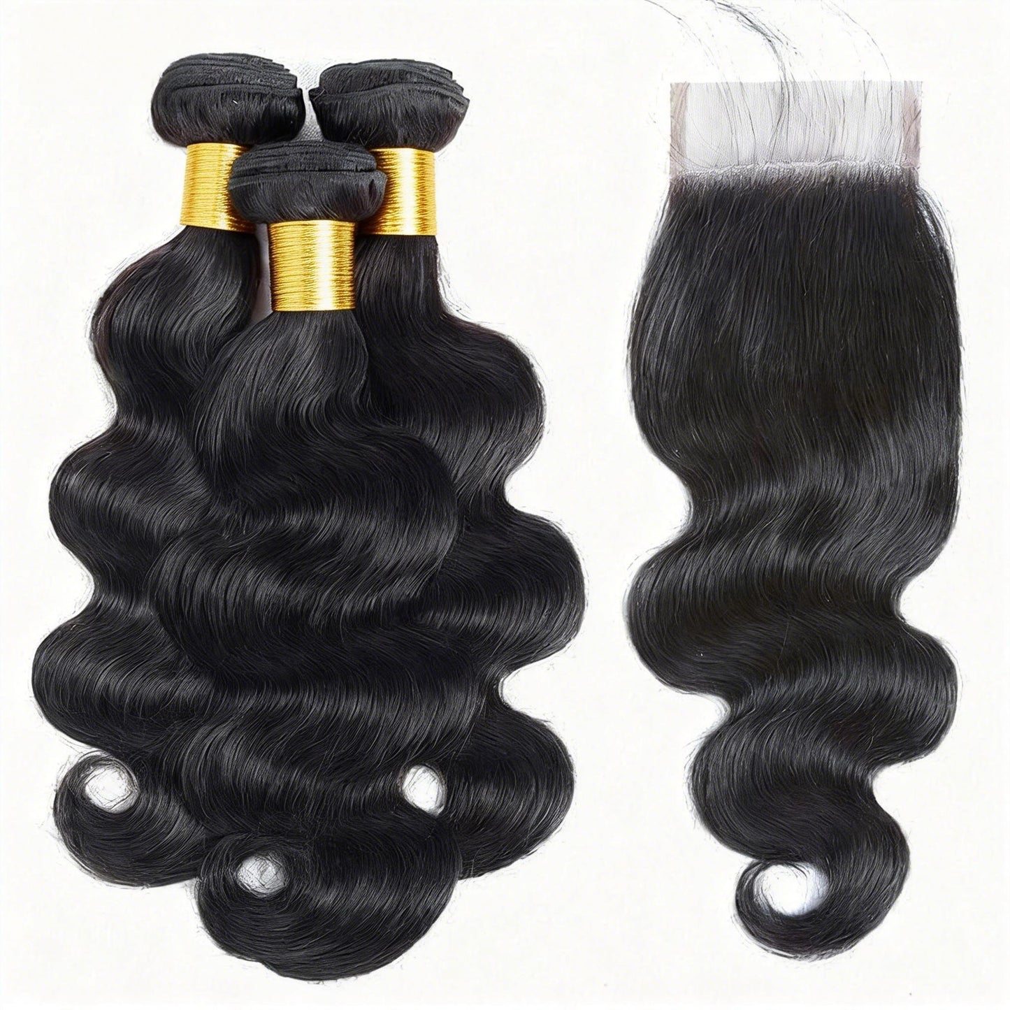 Body Wave Virgin Human Hair Weave 3 Bundles with 4x4 Lace Closure