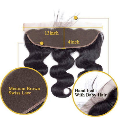 Virgin Human Hair Body Wave Weave 3 Bundles with 13x4 Lace Frontal