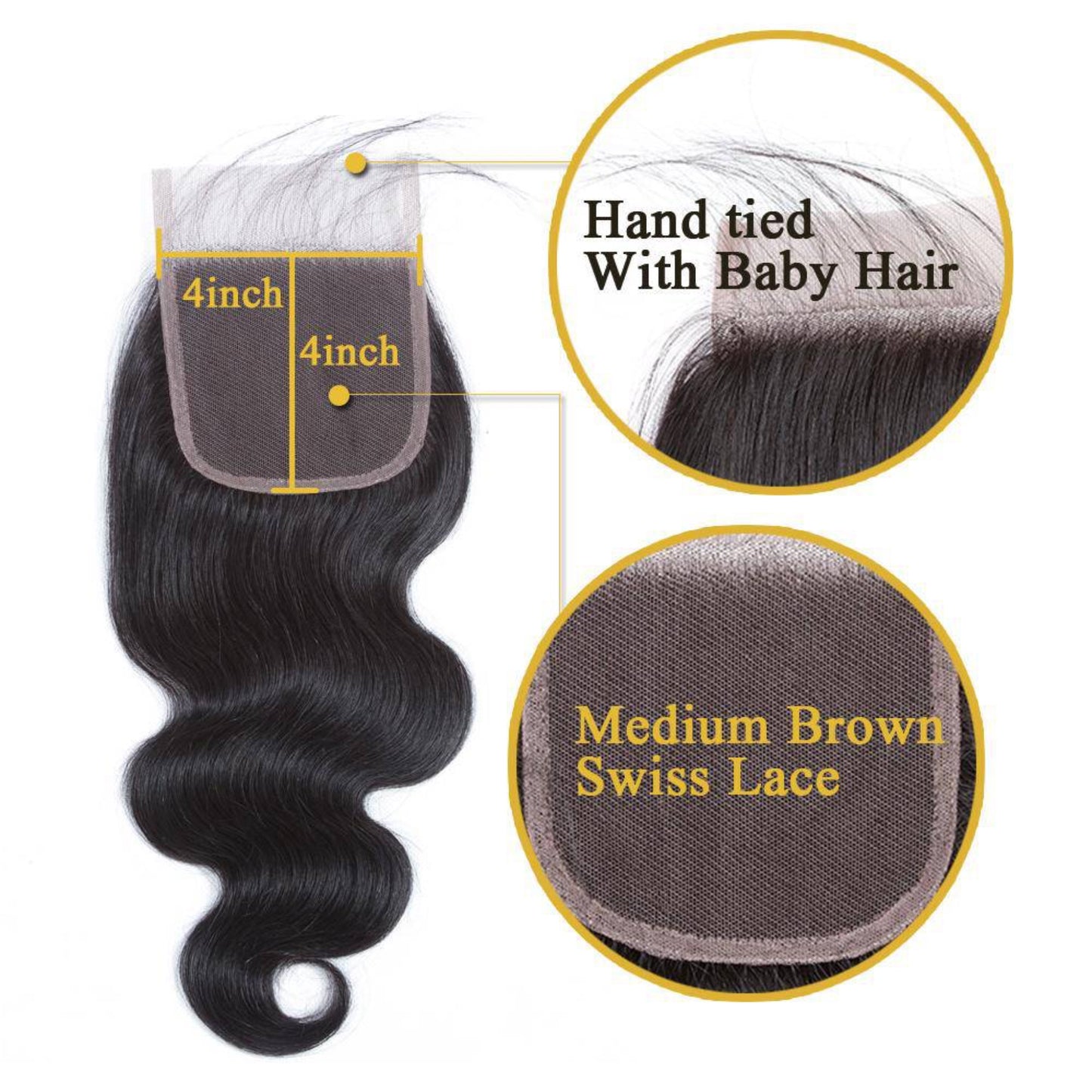 Raw Hair Body Wave 4 Bundles Virgin Human Hair Weave with Lace Closure