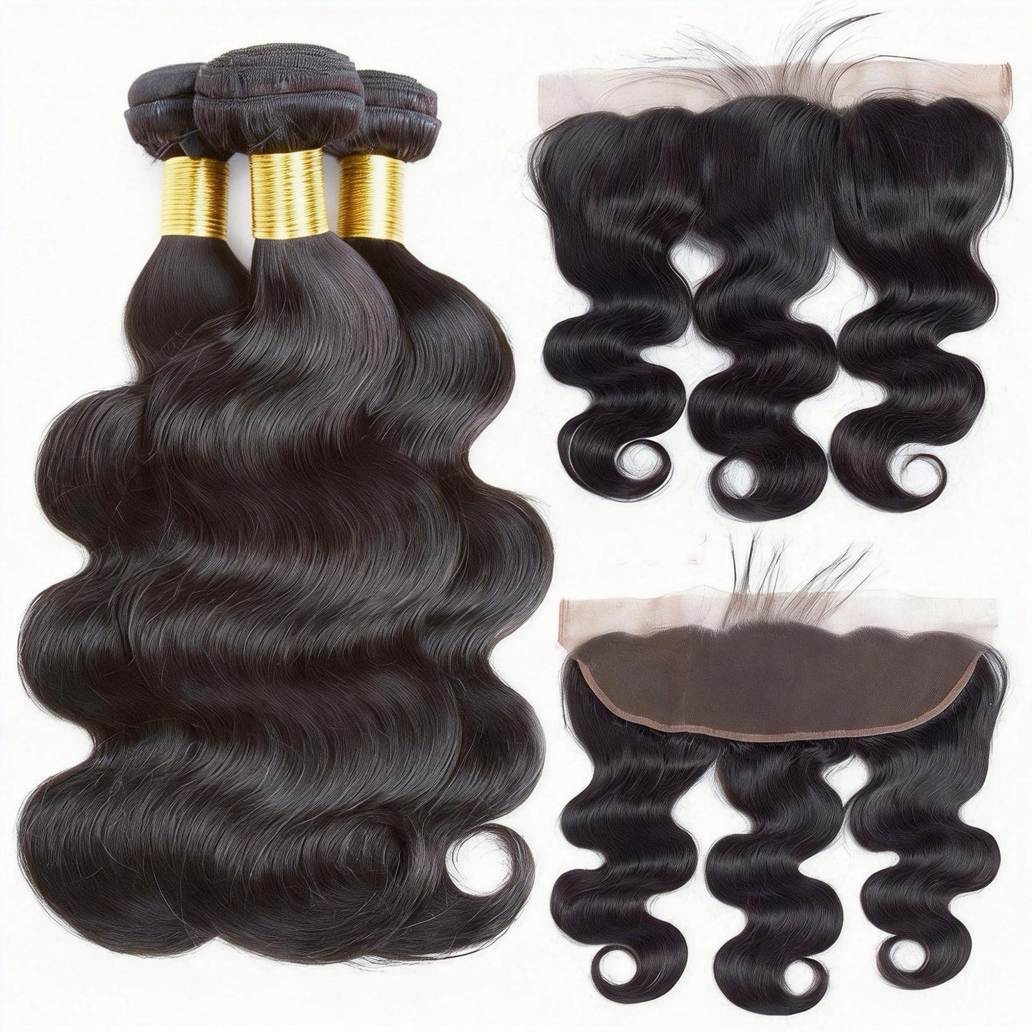 Virgin Human Hair Body Wave Weave 3 Bundles with 13x4 Lace Frontal