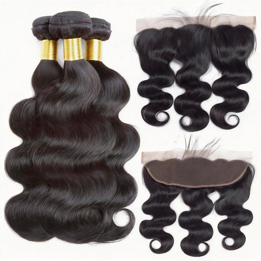 Hair Weave 13x4 Transparent Lace Frontal with 3 Bundles Body Wave