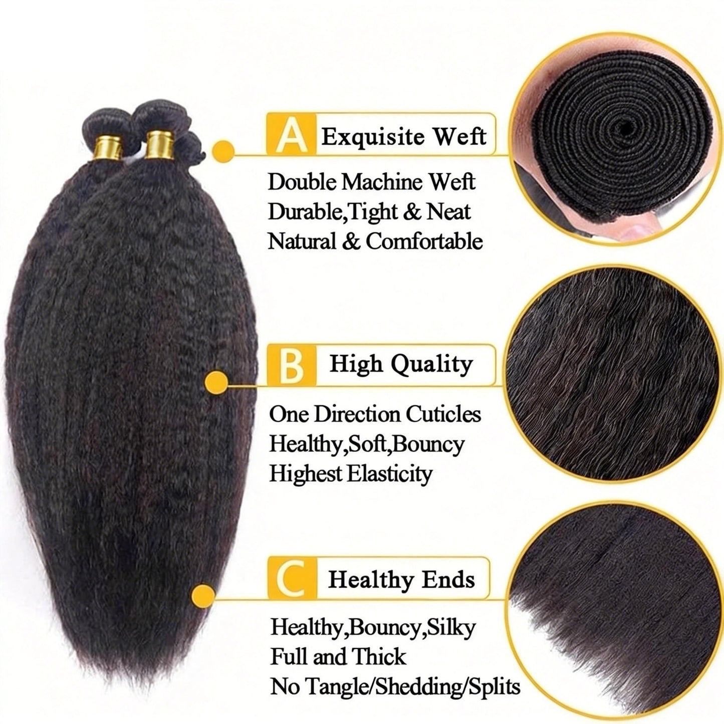 Kinky Straight Human Hair 3 Bundles Deals Virgin Hair Weave Extensions