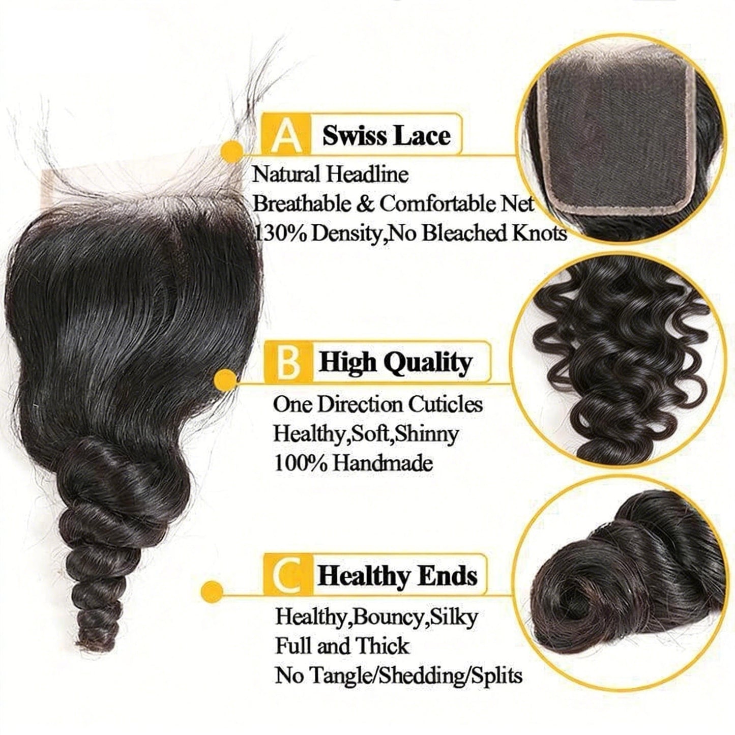 14A Grade Loose Wave Human Hair Bundles with 4x4 Lace Closure