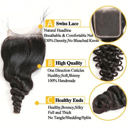 14A Grade Loose Wave Human Hair Bundles with 4x4 Lace Closure