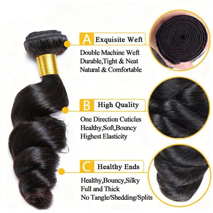 14A Grade Loose Wave Human Hair Bundles with 4x4 Lace Closure