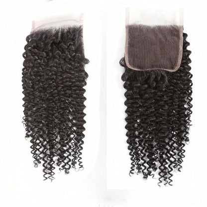 Curly Virgin Hair Weave 4 Bundles with 4X4 Lace Closure Human Hair