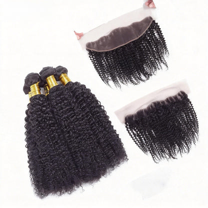 4 Bundles Curly with Lace Frontal 100% Unprocessed Virgin Human Hair