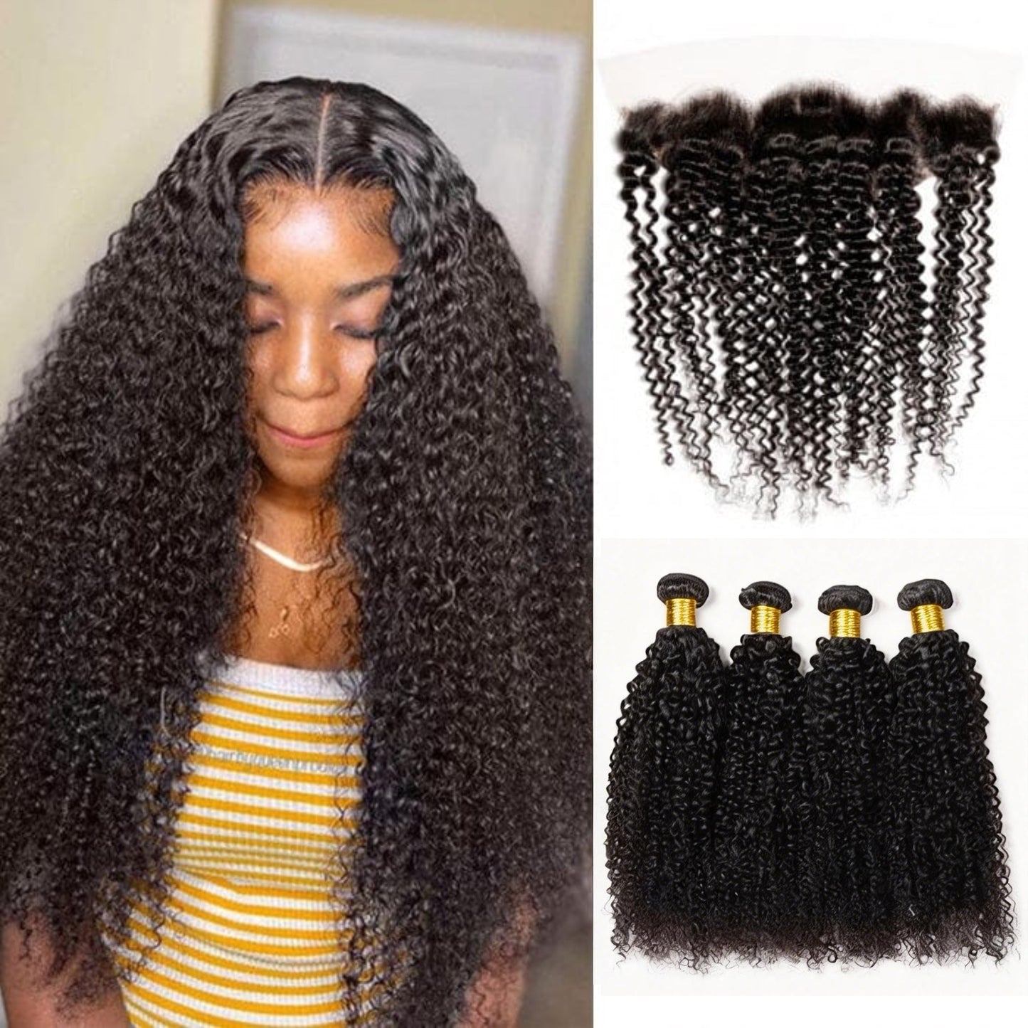 4 Bundles Curly with Lace Frontal 100% Unprocessed Virgin Human Hair