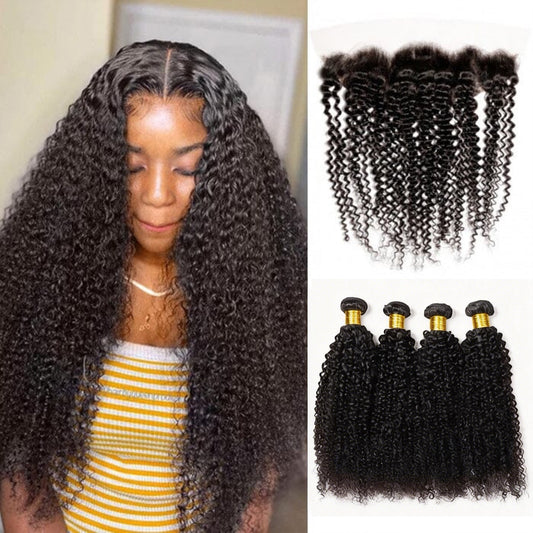 4 Bundles Curly with Lace Frontal 100% Unprocessed Virgin Human Hair