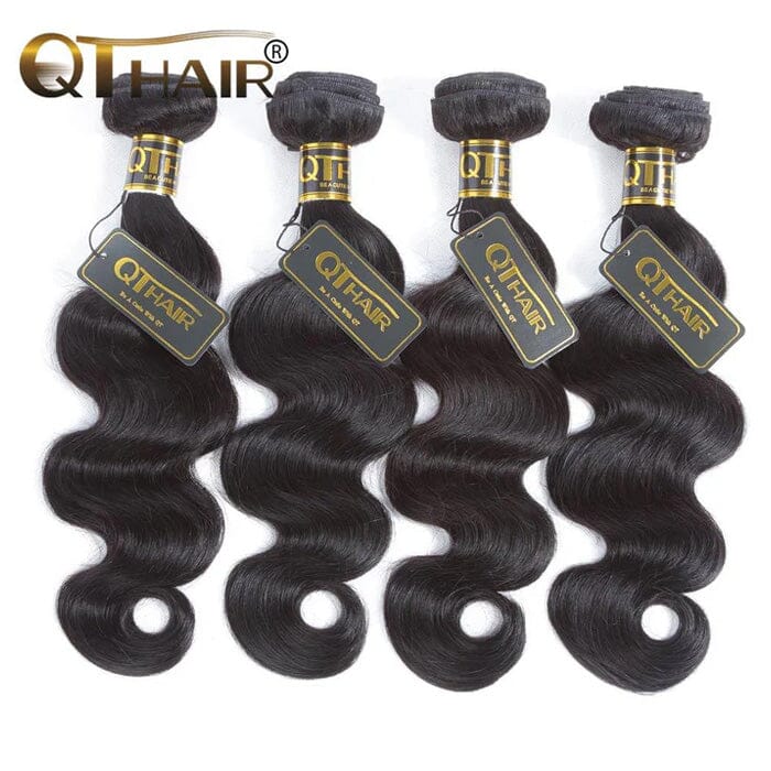 Body Wave 4 Pcs Hair Bundles with Lace Closure Virgin Human Hair Natural Black Color
