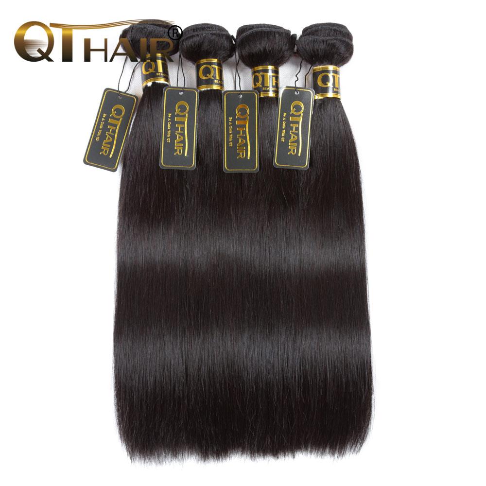QT Hair Straight 4 Bundles Indian Virgin Human Hair Natural Black Color for Women