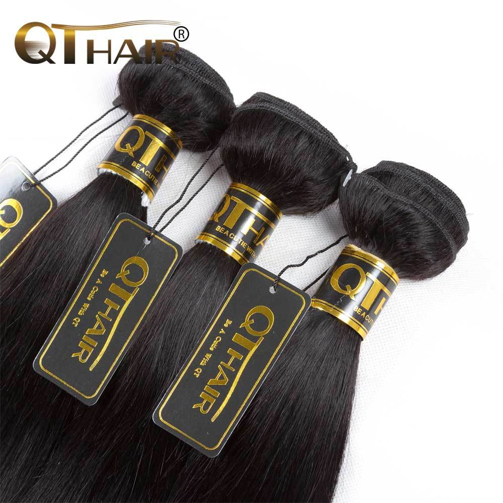 QT Hair Straight 4 Bundles Indian Virgin Human Hair Natural Black Color for Women