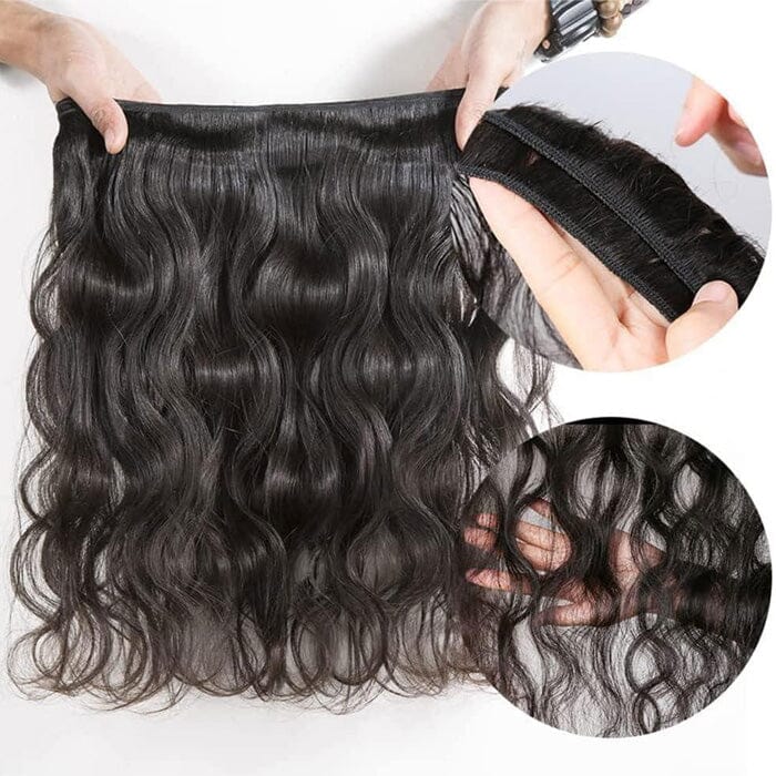 Body Wave 4 Pcs Hair Bundles with Lace Closure Virgin Human Hair Natural Black Color
