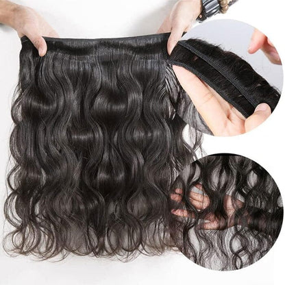 Body Wave 4 Pcs Hair Bundles with Lace Closure Virgin Human Hair Natural Black Color