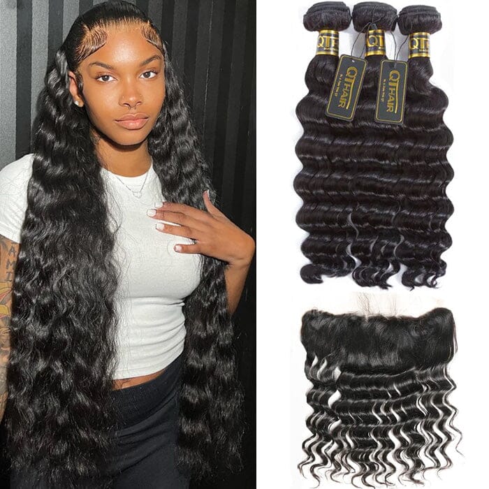 Peruvian Loose Deep Wave Human Hair 3 Bundles with 13x4 Transparent Lace Frontal