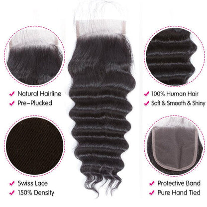 QT Hair Brazilian Loose Deep Wave Human Hair Bundles with Swiss Lace Closure