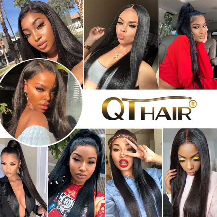 QT Hair Straight 4 Bundles Indian Virgin Human Hair Natural Black Color for Women